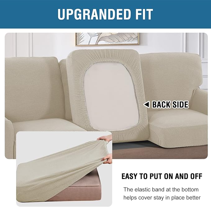 H.VERSAILTEX Multi-Pieces Chair Covers Stretch Couch Covers Form Fitted Seat and Back Cushions Covers (1 Seat Cover Plus 1 Back Cusion Cover, Bonus 2 Armrest Covers), Island Fossi