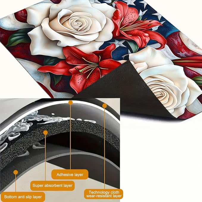 Stove Top Cover for Electric 28x20 Inch American Flag Rose Lily Kitchen Mat Heat Resistant Stovetop Cover Pad Countertop Protector for Electric Glass Cooktop Patriotic Kitchen Decor