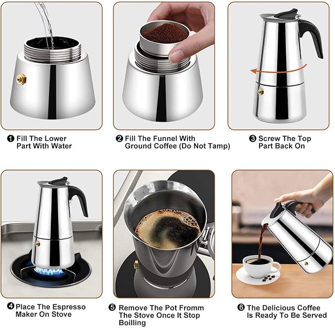 Yosoo Coffee Maker, Stainless Steel Coffee Pot Stovetop Latte Maker Percolator Stove Top Filter Coffee Maker Pot Easy Clean (450ML 9 Cup)