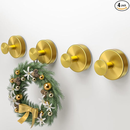Deluwire Suction Cup Hooks for Shower,4 PCS No Drill Bathroom Hooks for Towels, Robes,Removable Towel Holder for Bathroom Wall,Kitchen,Glass,Mirror,Hanging up to 15 lbs,Loofah-Gold
