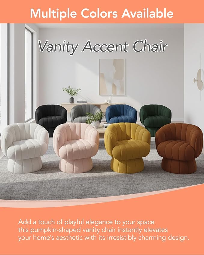 Vanity 360-Degree Swivel Accent Chair - Mid Century Modern Plush Round Makeup Chair, Relaxing Comfy Lounge Sofa Arm Chairs, Idear for Living Room, Bedroom (Green, Velvet Fabric)