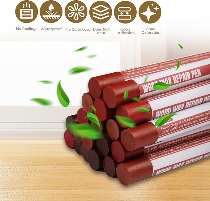Wood Filler Sticks, 20 Colors Wood Repair Wax Crayons with Scraper, Wood Touch Up Markers for Repairing Scratches, Cracks, Holes in Cabinets, Floors, Tables and Doors[Red Series]