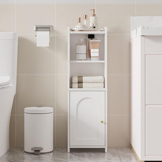 Bathroom Storage Cabinet, Corner Floor Cabinet with Doors and Adjustable Shelf, Narrow Toilet Paper Cabinets, Bathroom Organizer for Small Spaces, White BC39713X