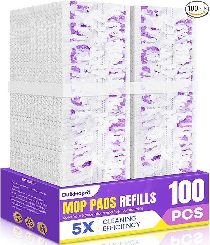 100 Pcs 5X Cleaning Disposable Power Mop Pads Refills Compatible with Swiffer PowerMop Unscented 14-Layer Heavy-Duty Multi-Surface Replacement Mopping Refill Pad for Floor Surface Cleaning