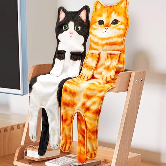 PAT JUUMG Funny Cat Hand Towels for Bathroom Kitchen Decor Towel,Cute Decorative Hanging Face Towels,Super Absorbent Soft, Housewarming Gift,Cat Lovers Gifts for Women (Orange)