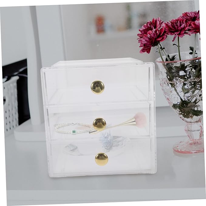 Clear 3-Tier Drawer Storage Box Makeup Organizer Desktop Storage Acrylic Cosmetic Display Case Handles