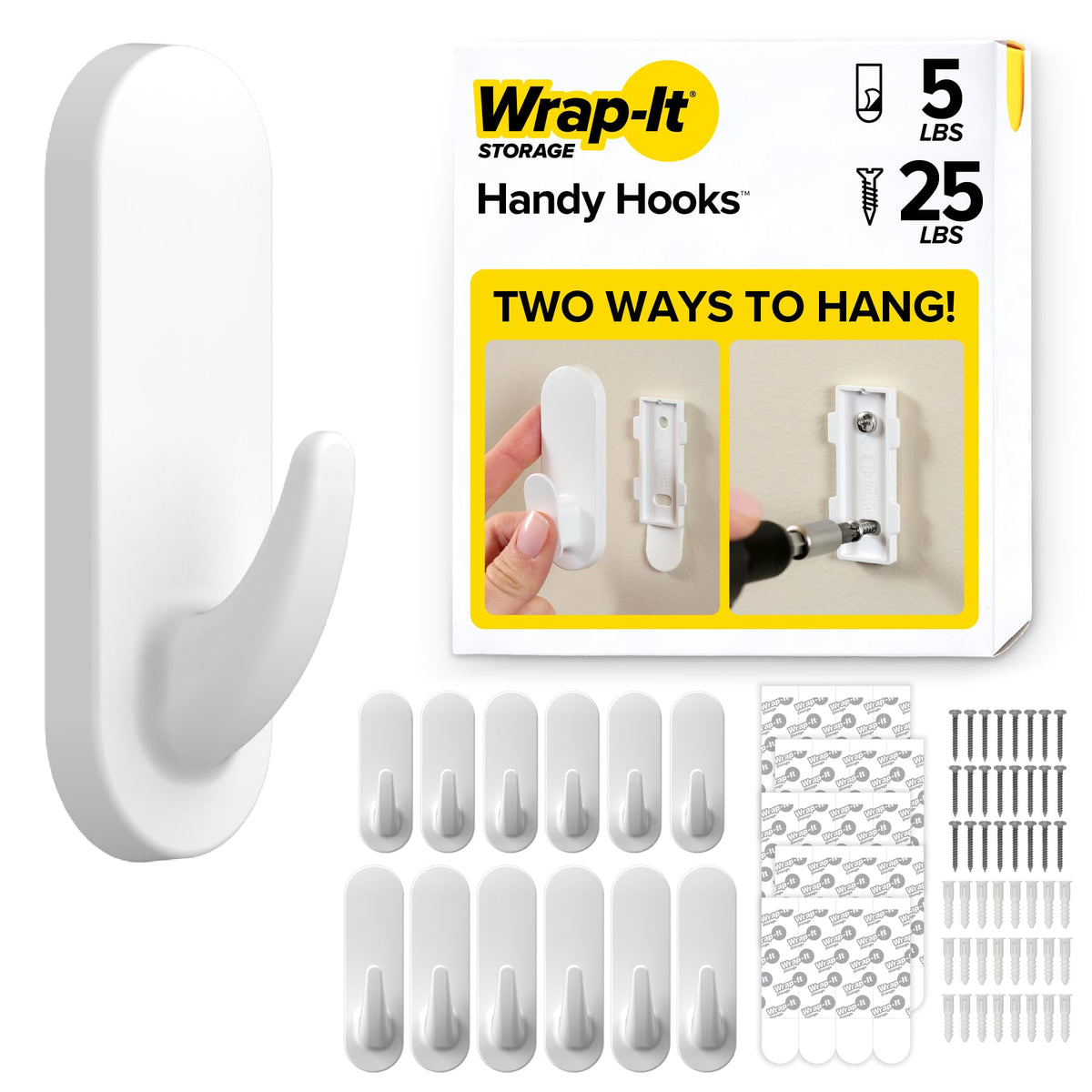 Wrap-It Storage Handy Hooks - The Fin Assorted 12 Pack (White) - Image 1