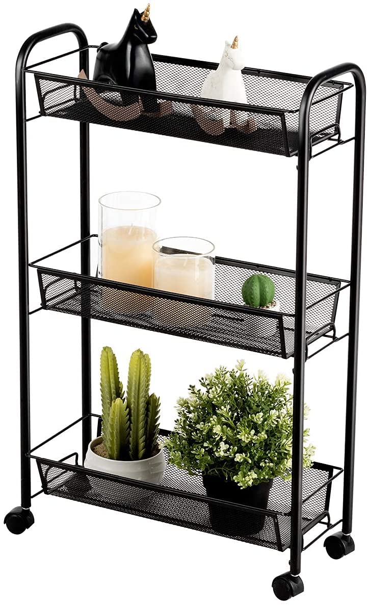 Nafort 3-Tier Slim Mesh Rolling Utility Cart, Slide Out Storage - Image 1
