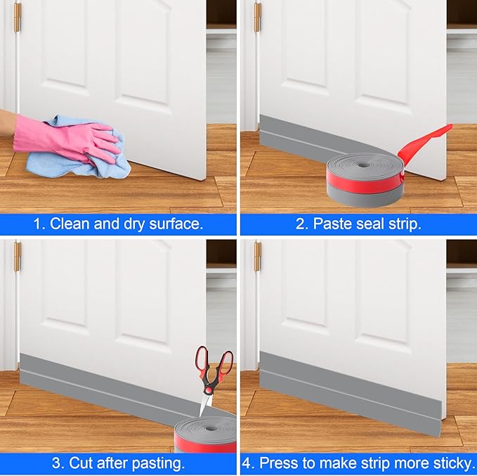 ToLanbbt Weather Stripping Silicone Door Seal Strip 2 in x 10 ft Door Draft Stopper Self Adhesive Door Draft Tape, Side & Bottom Gaps Insulation Strip for Glass Shower Door Sliding Door Window, Gray