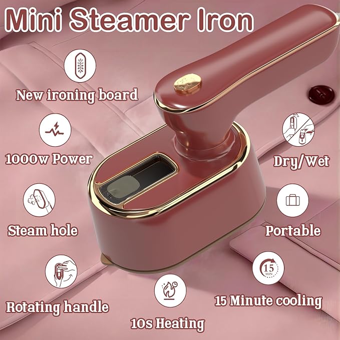 Travel Steamer Iron for Clothes - Portable Ironing Machine Small Size Portable Steamer Travel College Dorm Home Essentials (Winered)