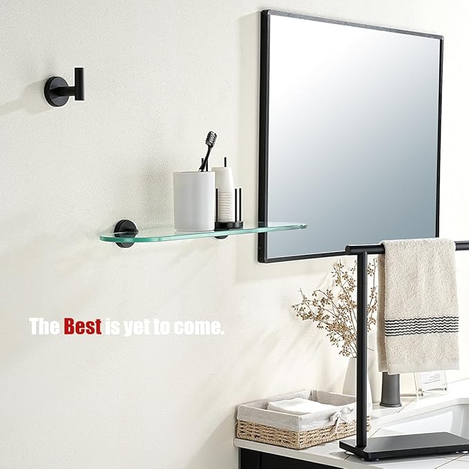 JQK Bathroom Glass Shelf Black, Tempered Glass Shower Storage 20 by 5 inches, 304 Stainless Steel Matte Black Wall Mount 2 Pack 2 Pack, TGS121L20-PB-P2
