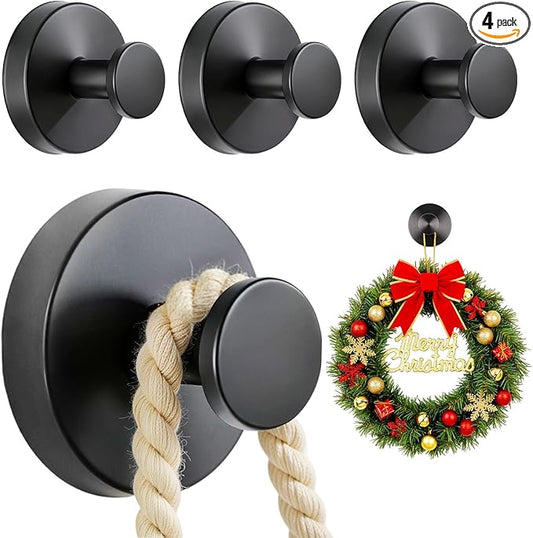4 Packs Suction Cup Hooks for Shower, Heavy-Duty Wreath Hangers for Front Door, No Drill Glass Door Wreath Hanger Hook No Damage for Walls Bathroom Kitchen Window Mirror Tiles Towel Coat Robe Loofah