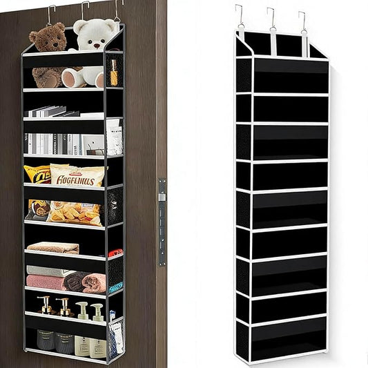 Over The Door Organizer Closet,5 Bins 10 Side Pockets,Hanging Organizer,Anti Tilt 44 lbs Load Door Organizers and Storage with Clear Window for Bedroom,Nursery,Rv,Bathroom,Camper(Pure Black)