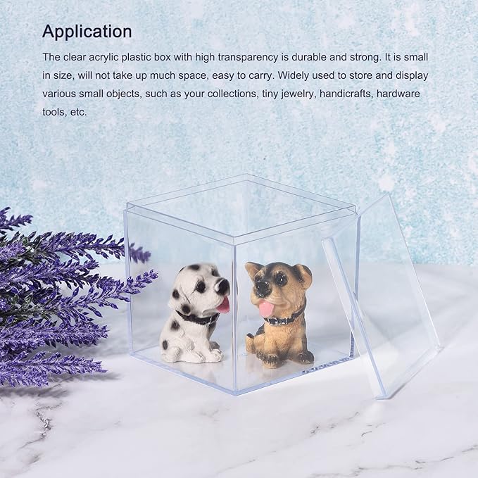 MECCANIXITY Clear Acrylic Plastic Storage Box Square Cube Display Case with Lid, 6.1x6.1x6.1cm Container Box for Small Item, Pack of 4
