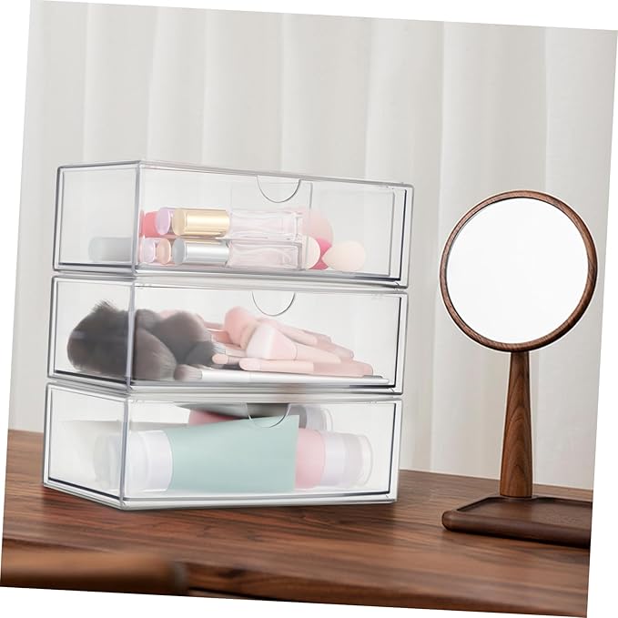 CHILDWEET 3pcs Acrylic Makeup Storage Box Lid Compartment Organizer Desktop Lipstick Holder