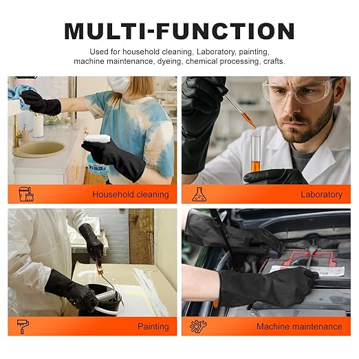 North Tower Heavy Duty Black Rubber Gloves for Cleaning - Non-Slip Grip Palm, Thick Household Gloves for Women, Kitchen Dishwashing, Car Washing, Mechanical Maintenance(M-3 Pair)