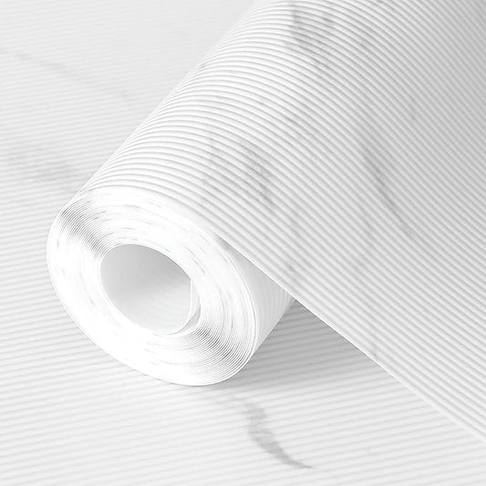 Hersvin Shelf Liners 10 in x 20 ft EVA Drawer Mats, Non-Adhesive Cupboard Protector, Kitchen Cabinet Lining Fridge Liner (White Marble Stripe, 25.4x610cm)