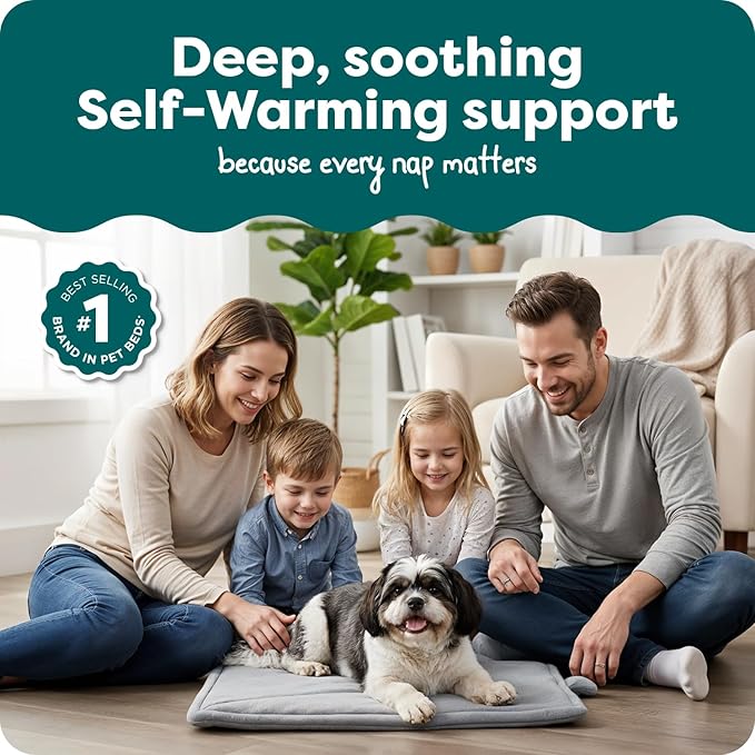 FurHaven ThermaNAP Self Warming Cat Mat/Dog Bed for Crates with Self-Warming Technology for Cozy Rest, Fully Machine Washable, Small, Plush Faux Fur, Gray