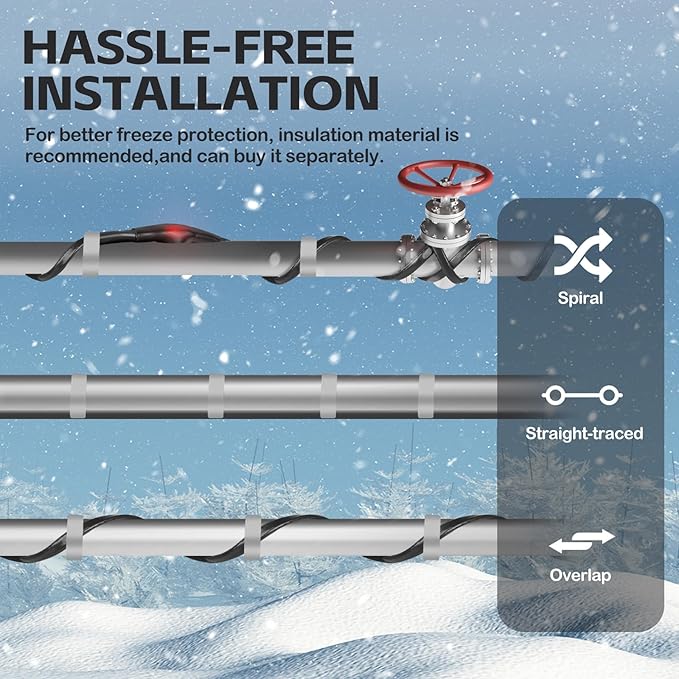 120FT（3FT-200FT）Pipe Heating Cable for Pipe Freeze Protection, Heat Cable for Water Pipes(Metal and Plastic), Pipe Heat Tape Keeps Water Flowing at -40°F 5w/ft, 120V