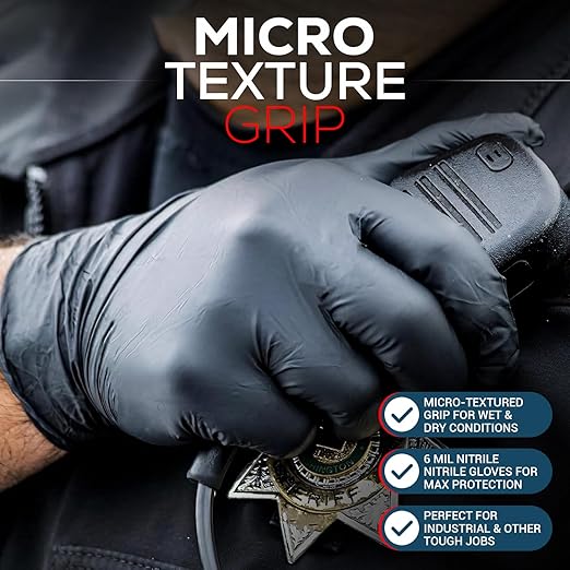 FIRST GLOVE Volt 6 Mil Black Nitrile Disposable Gloves - 200 Ct. XX-Large - Food Safe Heavy Duty Gloves for Cooking, Cleaning, Industrial & Food Service - Latex Free, Powder Free, Micro-Textured Grip