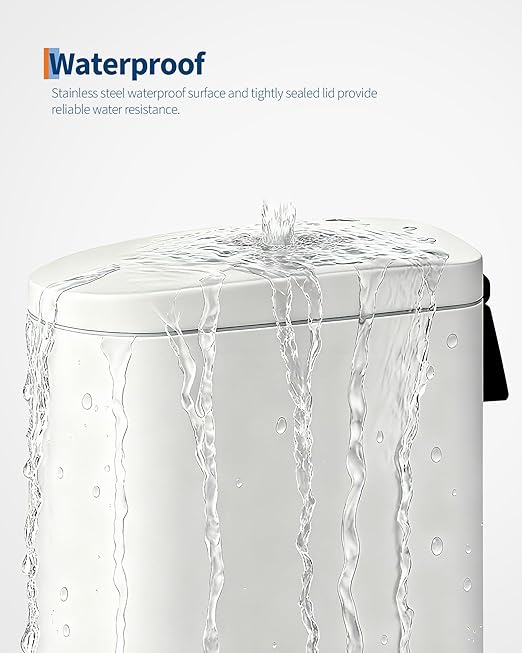Stainless Steel Bathroom Trash Can with Lid, Slim Waterproof Garbage Can, Small Step-on Metal Trash Bin with Soft Close Lid, Inner Bucket & Rear Handle for Bathroom, Bedroom, Kitchen