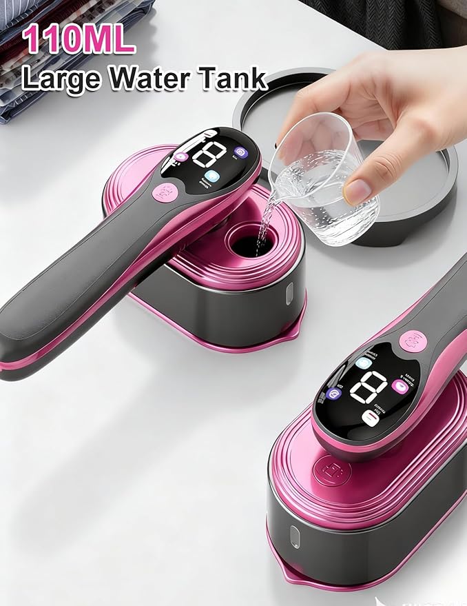 Travel Garment Steamer for Clothes with LED Display, 1200W Portable Handheld Steamer ＆ Iron 2 In 1, 10s Fast Heat Up, Large Ceramic Heat Panel, All-Fabric Quick Wrinkle Remover