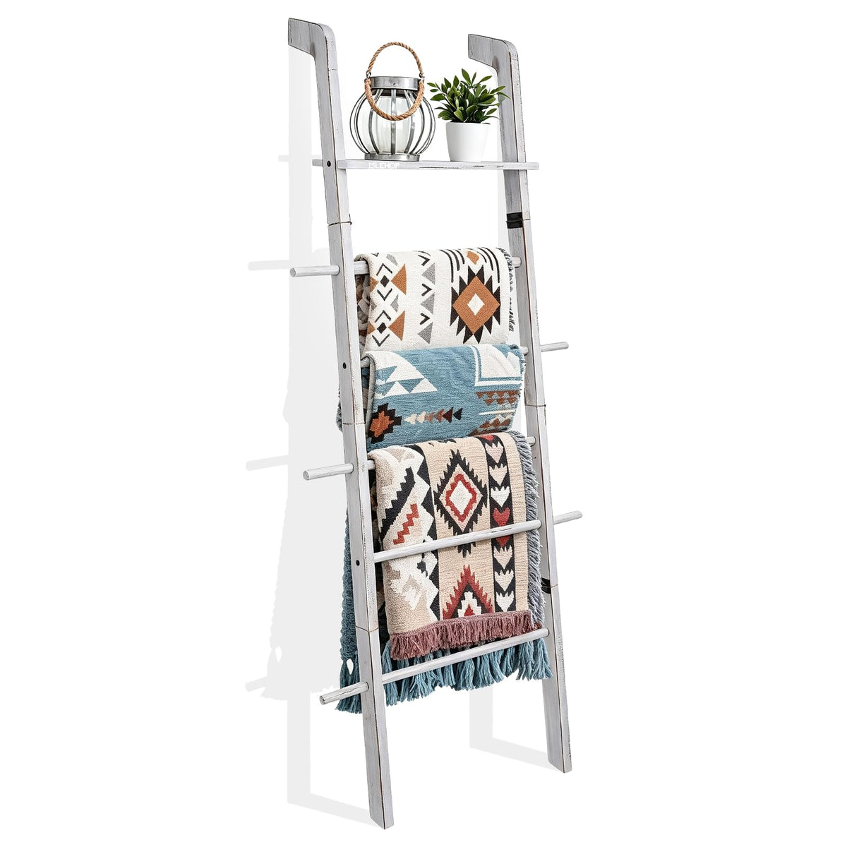 Blanket Ladder 67" Tall 6-Tier Wooden Farmhouse Rustic Towel Rack - Image 1