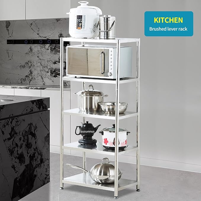 Susunnus Stainless Steel Shelves Heavy Duty Shelving Metal Shelving Units and Storage Kitchen Industrial Storage Rack (24.8in*15.8in-5T)