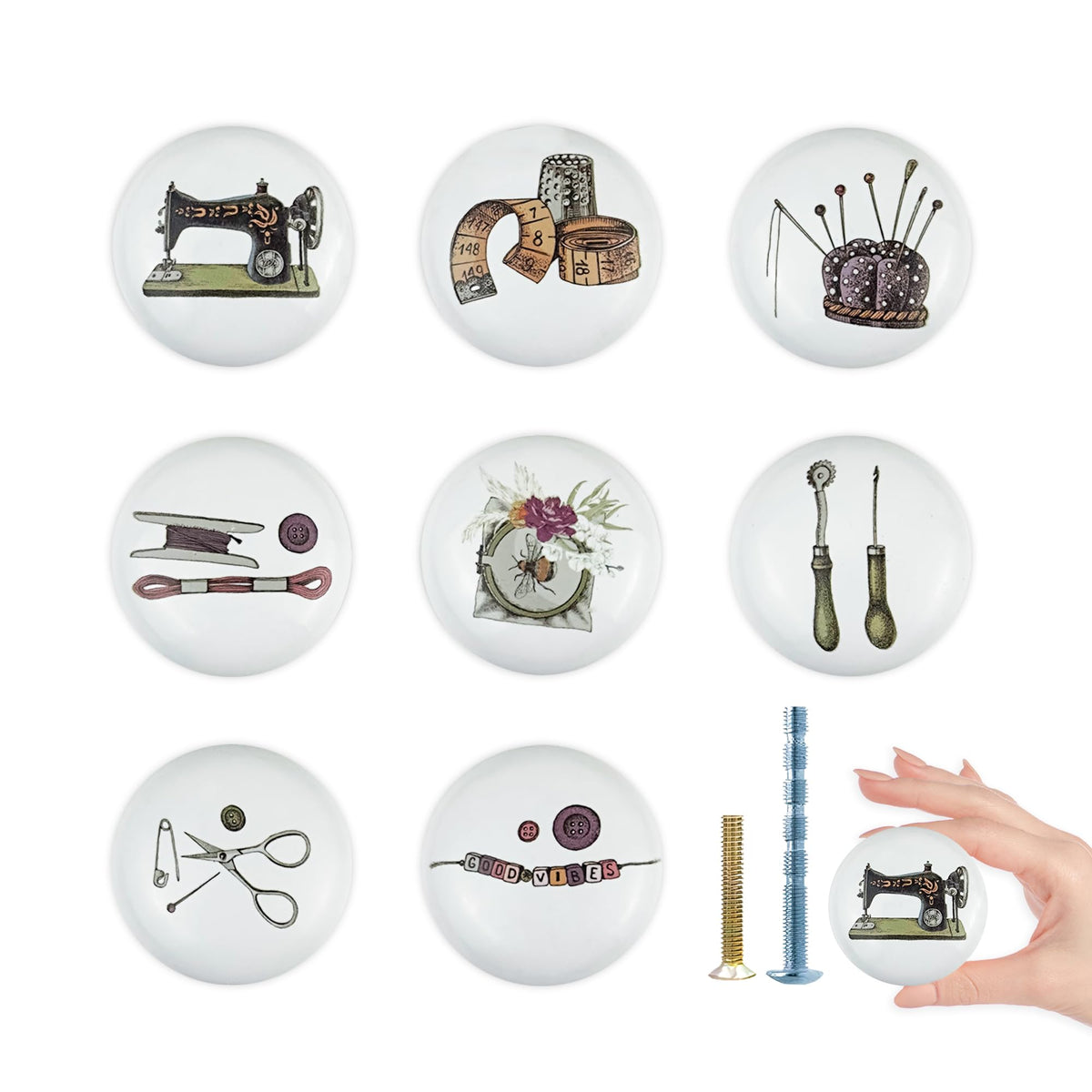 8pack1.5 Ceramic Vintage Sewing Machine Cabinet Knobs - Image 1
