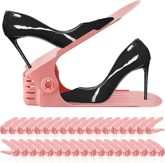 Shoe Slots Organizer 36 Pack - Shoe Organizer Space Saver 50%,Adjustable Thickening Shoe Stackers for a pair of Shoes,Shoe Storage Shoe Rack Holder for closet organization,organizador de zapatos,Pink