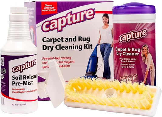 Capture Carpet Total Care Kit 100 - Home Couch and Upholstery, Car Rug, Dogs & Cats Pet Carpet Cleaner Solution - Strength Odor Eliminator, Stains Spot Remover, Non Liquid & No Harsh Chemical