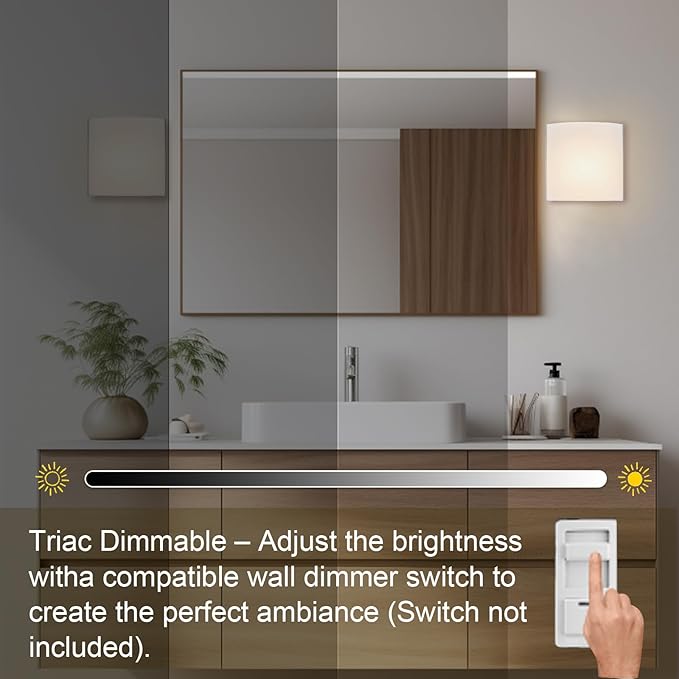 LED Wall Sconce Lights Indoor Sconces Wall Lighting LED Vanity Lights, Brushed Nickel 2 Light Bathroom Vanity Light Fixtures with White ABS Shade for Hallway Bedroom Living Room