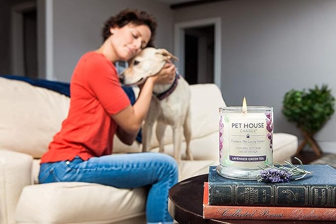 Pet House Candles, Long Burning Scented Candles for Pet Odors, Plant-Based, 60 Hour Burn Time - Lemongrass, 9 oz, 2 Pack