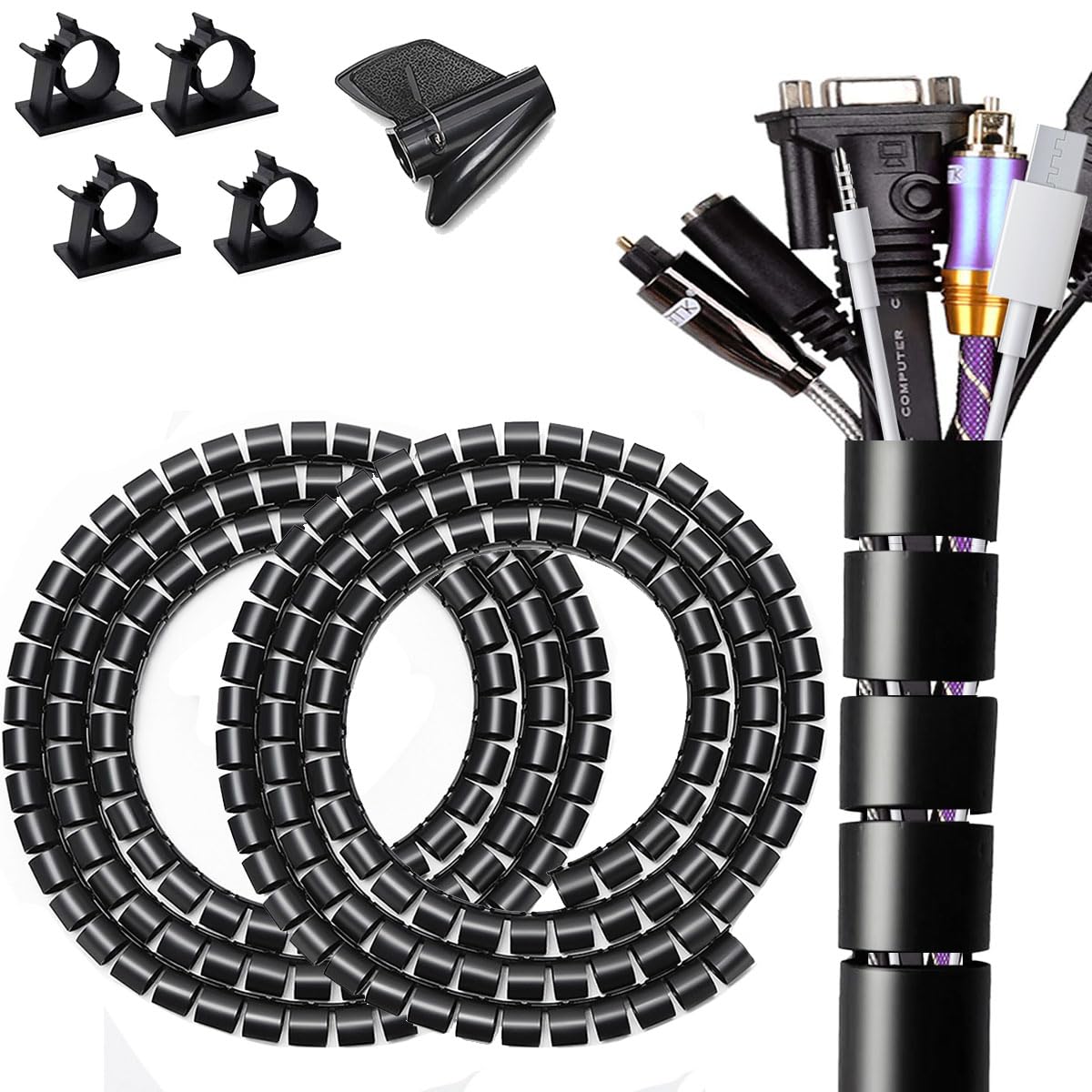 Large PC Cable Management Tube Sleeve Under Desk Wire Organizer - Image 1