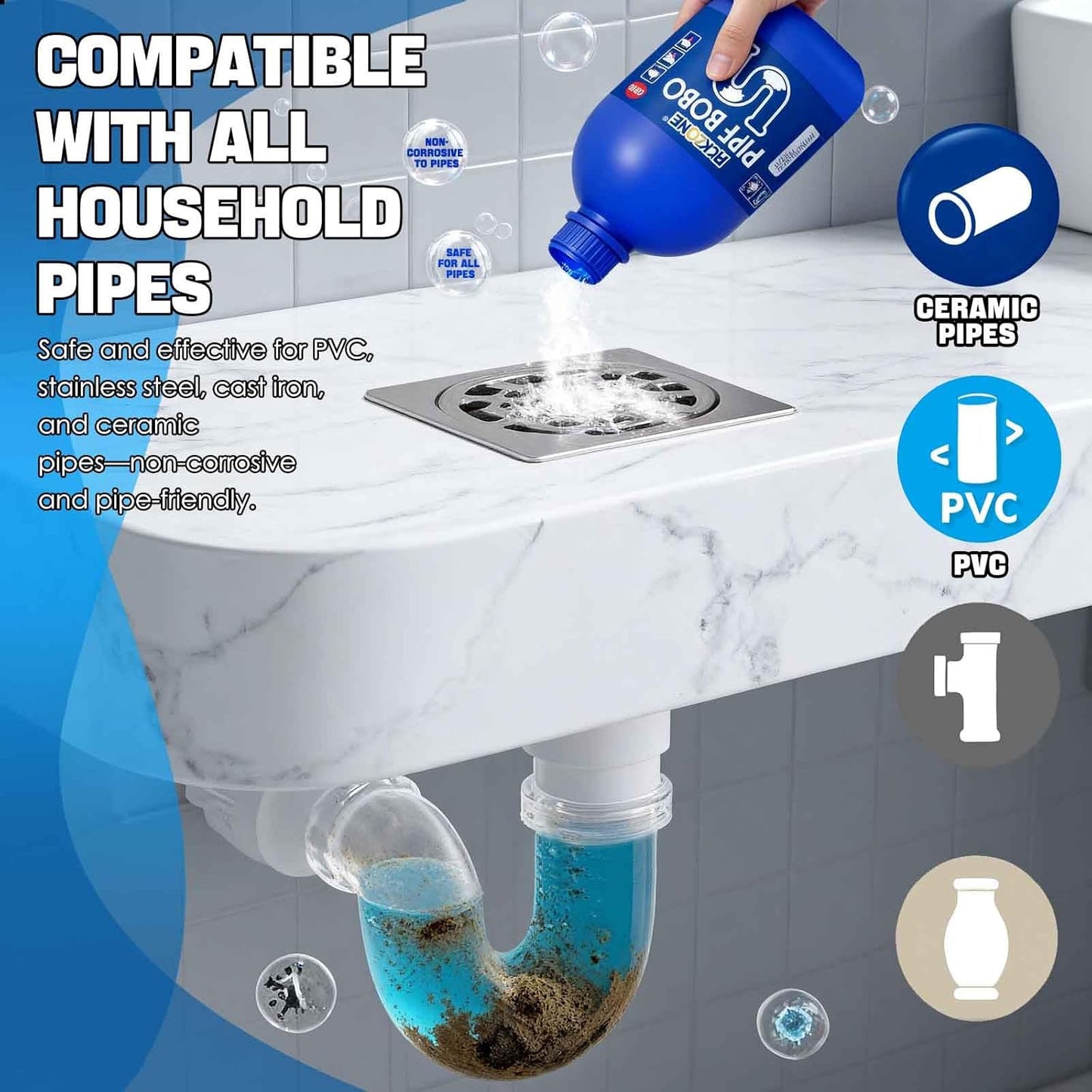 Heavy-Duty Drain Cleaner & Clog Remover – Powerful Unclogging for Shower, Tub & Kitchen (3-Pack) | Fixory911