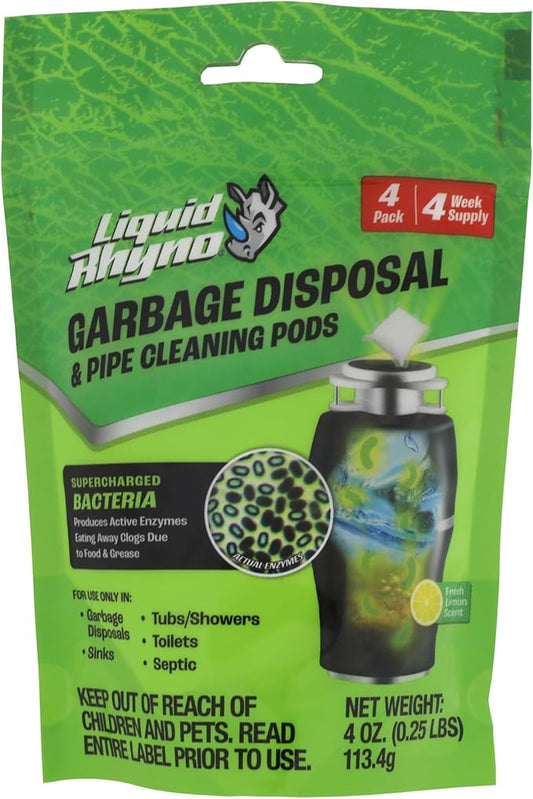 Danco Liquid Rhyno Garbage Disposal Cleaning Pods, Deodorizes and Eliminates Foul Disposer Odors, 4-Pack (12110)