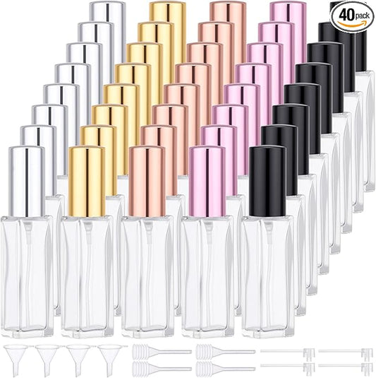 Segbeauty 40pcs 0.34oz Atomizer Sprayer for Perfume, Fine Mist Glass Refillable Travel Atomizer, 10ml Sample Cologne Glass Spray Bottles, Bulk Travel Cologne Sprayer with Perfume Transfer Tool