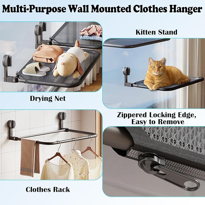 15.7" Wall Drying Rack Clothing,Dual Mode Collapsible Laundry Hanger Wall Mount/Window Shelf for Cats,1-Tier Folded Mesh Clothes Drying Rack,Space Saver for Bathroom Window Tile,1 Pack