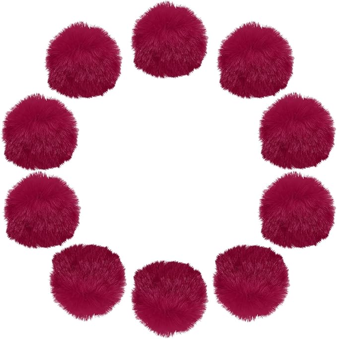 uxcell 2.8 Inch Faux Fur Pom Pom Balls, 10 Pcs Wine Red Fluffy Soft Faux Fur Pom Poms for Hats with Elastic Loop for DIY Knitting Hats Keychain Scarves Gloves Bags Shoes Accessories