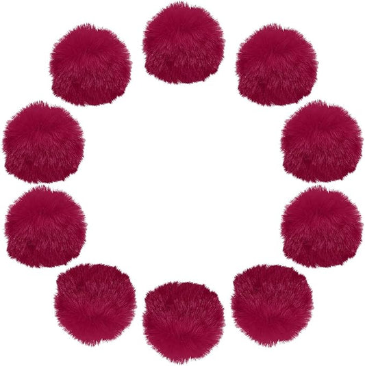 uxcell 2 Inch Faux Fur Pom Pom Balls, 10 Pcs Wine Red Fluffy Soft Faux Fur Pom Poms for Hats with Elastic Loop for DIY Knitting Hats Keychain Scarves Gloves Bags Shoes Accessories