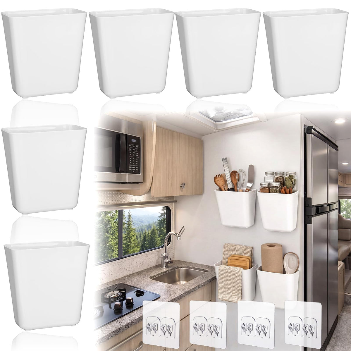 6 Pcs RV Cabinet Storage Box Self Adhesive Wall Mounted Organizer - Image 1
