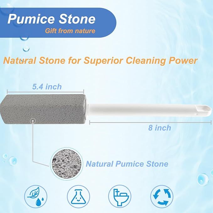 Pumice Stone Toilet Bowl Cleaner with Extra Long Handle - Effortlessly Removes Hard Water Stains, Limescale, Calcium, Rust from Toilets, Bathtubs, Grills, Pools & Sinks, 1 Wand+6 Pumice Stones
