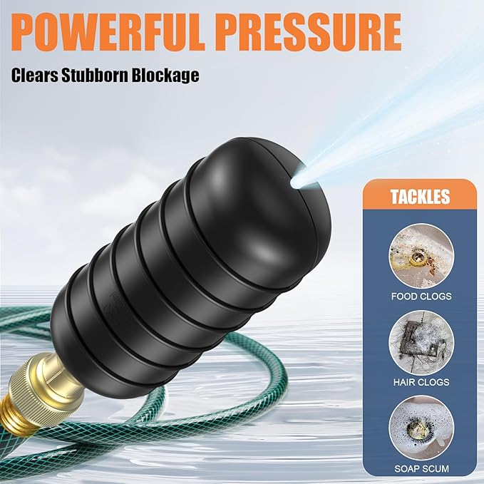Large Drain Cleaning Bladder Fits 4" to 6" Pipes, Rubber Drain Bladder Unclogger for Bathroom Sinks, Showers, Swimming Pool Drains, Kitchen Sinks and Main Drains