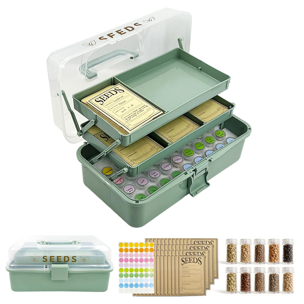 3-Layer Adjustable Seed Storage Organizer Box with Handle - Image 1