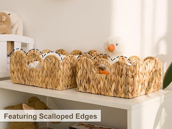 StorageWorks Scalloped Wicker Basket, Woven Baskets for Storage, Rattan Baskets with Handles, Paper Rope Basket for Organizing and Decor, 2 Pack