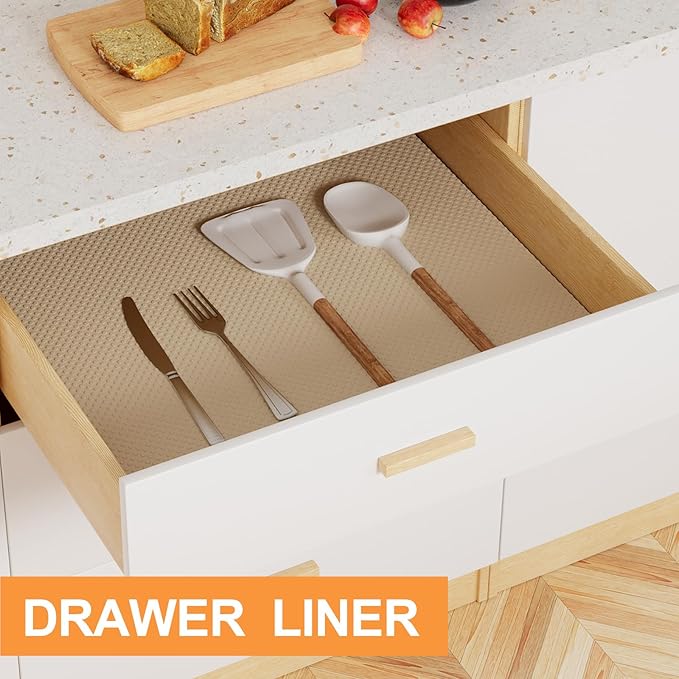 Shelf Liners for Kitchen Cabinets Khaki: 16 Inch Wide Washable Waterproof Cabinet Drawer Liner - 16 in × 25 FT Non-Adhesive Easy to Cut Cupboard Mat for Pantry Shelves