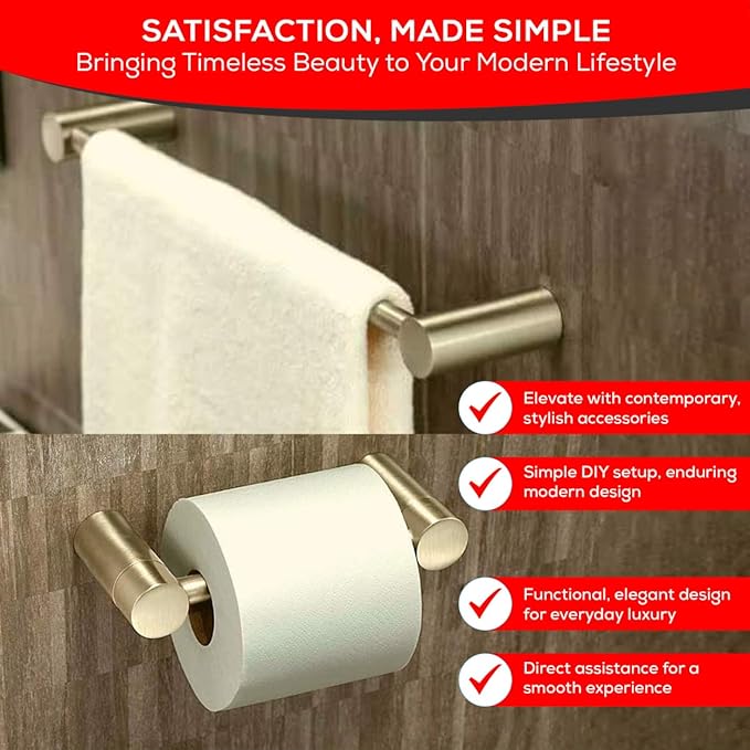 Contemporary Design 4-Piece Bathroom Hardware Accessory Set, Bathset 24 Inch Towel Bar, Hand Towel Bar, Toilet Paper Holder and Robe Hook, Rack Set Wall Mounted (Brushed Nickel, 4 Piece Set)