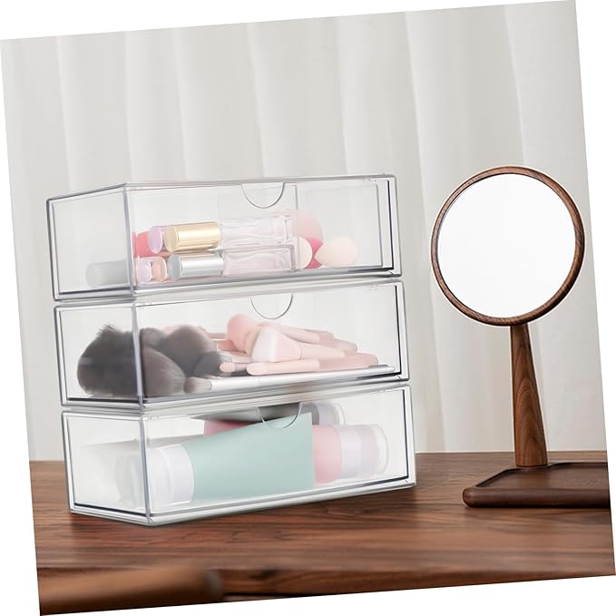 Mikinona 3pcs Makeup Case Organizer Storage Box Dividers Brush Cotton Swab Holder Desk Vanity Nail Polish Lipstick Skincare Acrylic