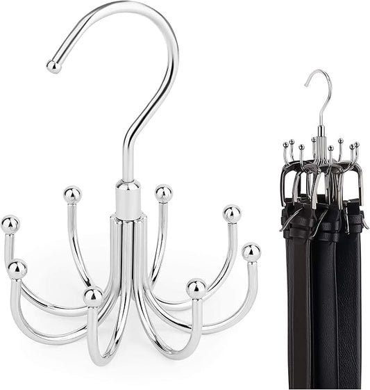 ZEDODIER 2 Pack Belt Organizer for Closet, Heavy-Duty Rotating Belt Hanger Rack Holds up to 48 Belts, Hanging Space Saving Metal Belt Holder for Closet Storage, Silver