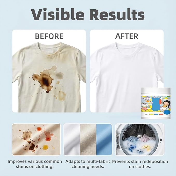 Oxygen Laundry Powder, 17.6 Oz Hyper Concentrated Strong Stain Remover Powder,Suitable for Color Protection of Clothing, and Capable of Removing Stubborn Stains Caused by Milk, Sweat, Oil, and Fruits